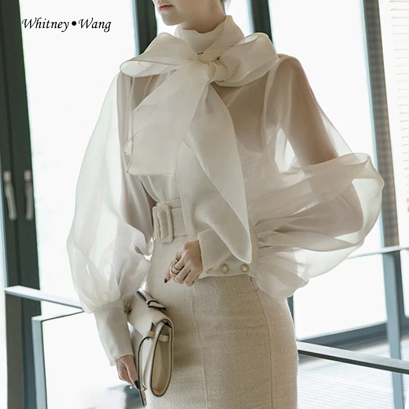 WHITNEY WANG 2019 весна осень модная винтажная стильная элегантная сетчатая блузка с