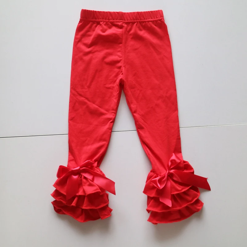 

red triple icing leggings for girls baby girl Christmas triple bows pants ruffle leggings pants for children girls wholesale