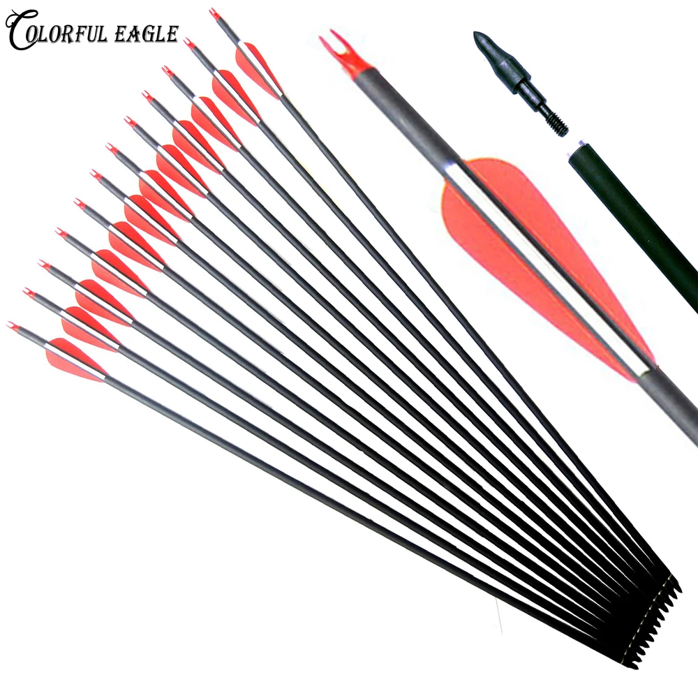 

6/12/24pcs/lot 28/30/31 inches Spine 500 Carbon Arrow with Red and White Color for Recurve/Compound Bows Archery Hunting