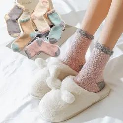 Зимние носки коралловые бархатные вязаные утепленные носки-тапочки женские лоскутные носки без пятки теплые махровые носки оптовая