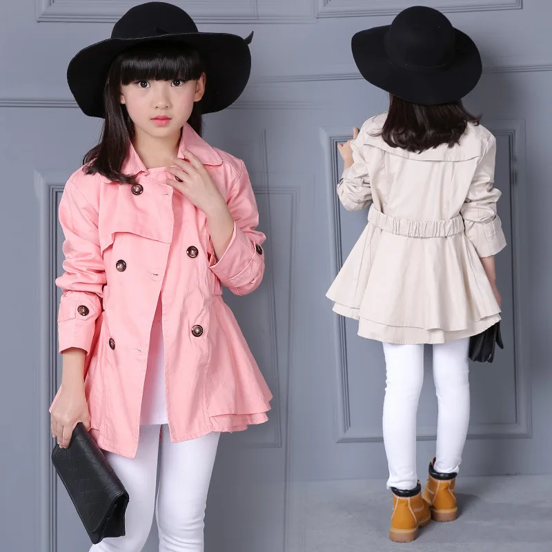 

Girl jacket new style spring and autumn fashion girls solid color jacket children double-breasted windbreaker girls shirt