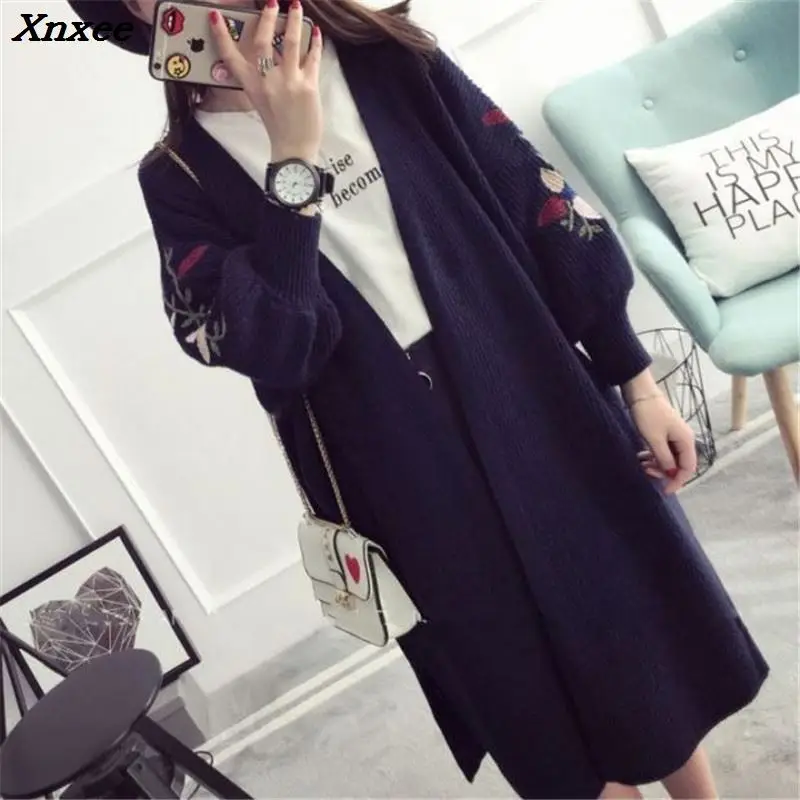 Long Sleeve Cardigans Sweater Women 2018 Autumn Winter Fashion New  Long Knitted Female Cartoon Cardigan Sweaters Women Coat