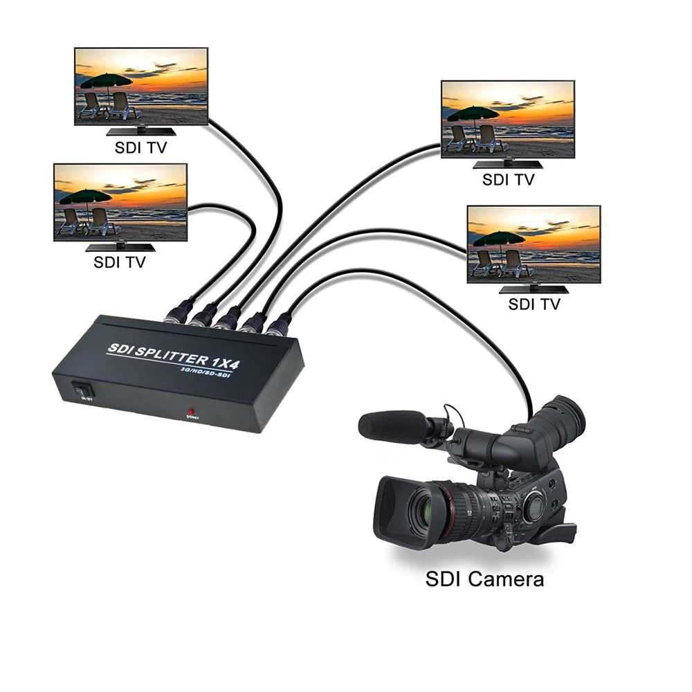 Aikexin SDI сплиттер 1x4 с 3,5 мм Aux Jack 4 порта SDI сплиттер 1 вход 4 выхода HD SDI конвертер Поддержка 1080p для камеры