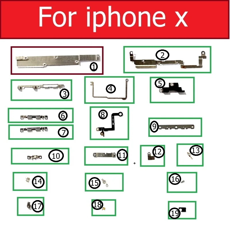 Розничная, внутренние маленькие металлические железные детали для iPhone 4, 4S, 5, 5c, 5S, 6, 6 S, 7, 8 Plus, X, маленький держатель, кронштейн, защитная пластина, набор деталей - Цвет: For iphone X