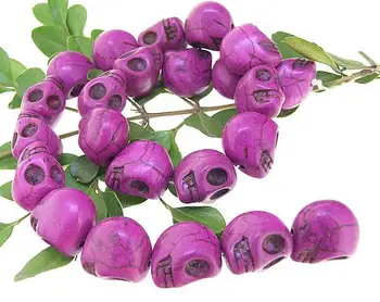 

Unique Pearls jewellery Store Carved Skull Purple Turquoise 18mm Gemstone Loose Beads One Full Strand 15 inches LC3-353