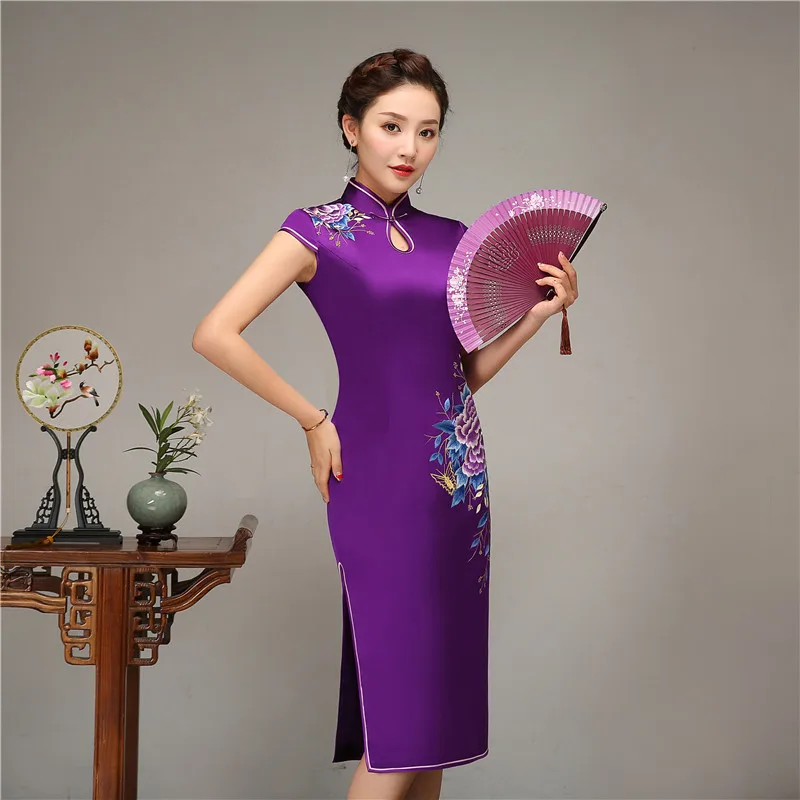 Элегантный женский сексуальный тонкий длинный Cheongsam Мандарин Воротник Vestidos ручной работы кнопка платье Ципао с разрезом Формальное деловое торжественное платье S-XXXL