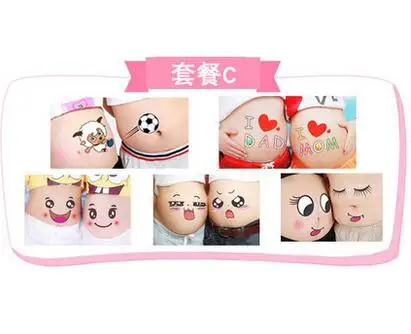 512 2017 Nouvelles Femmes Enceintes Ventre Smiley Autocollant Photographie Accessoires Temporaire Tatouage Autocollants Corps Tatoo Dessin Animé