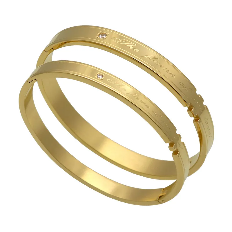 Горячая гипоаллергенная золотой цвет любовь пара браслет высокое качество нержавеющая сталь браслеты для женщин и мужчин