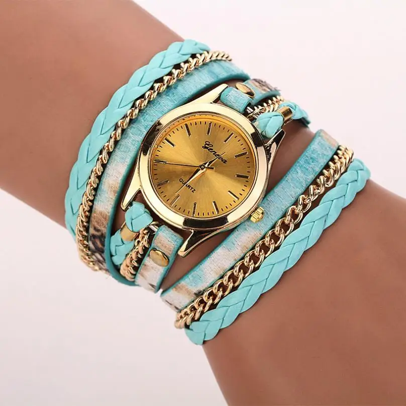 Relojes Mujer,, кожаный плетеный браслет, часы, женская мода, Леопардовый ремешок, кварцевые наручные часы, часы, Relogio Feminino