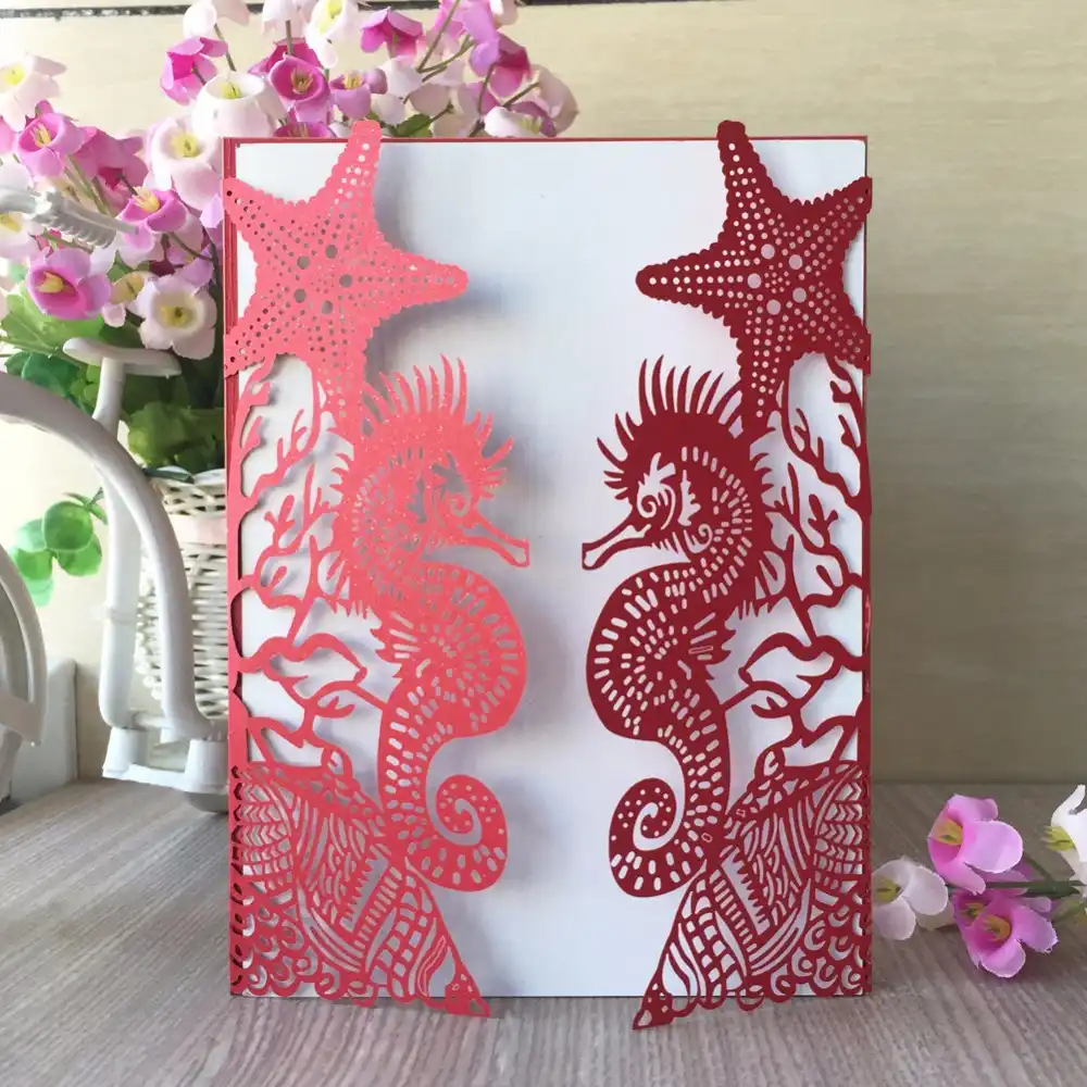 45pcs Laser Cut Seahorse Pattern Wedding Invitation Card Unique