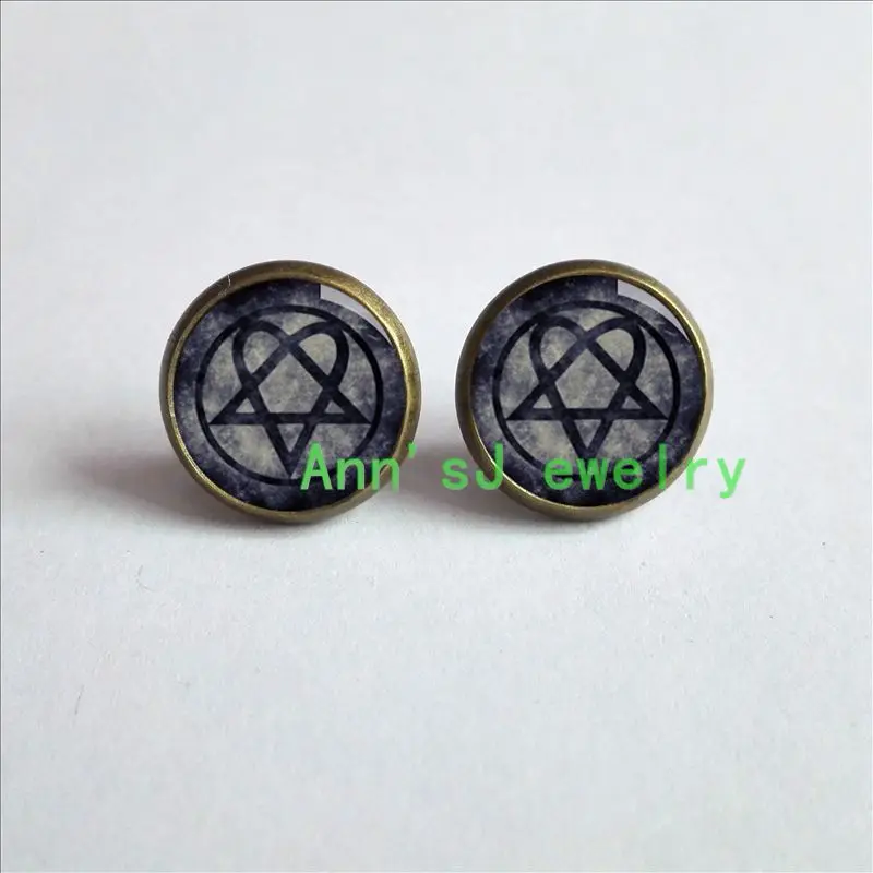 

ES-00426 eardrops-rock-band-HIM stud earrings-jewelry-glass-retro-post-earring-for-rock-fans