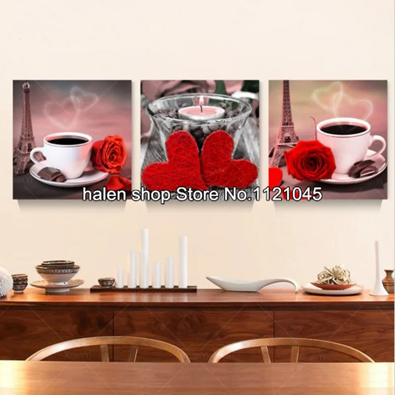 

DIY Square Diamond Painting Cross Stitch Kits Diamond Mosaic Diamond Embroidery Patterns Rhinestones Rose coffee triptych GT595