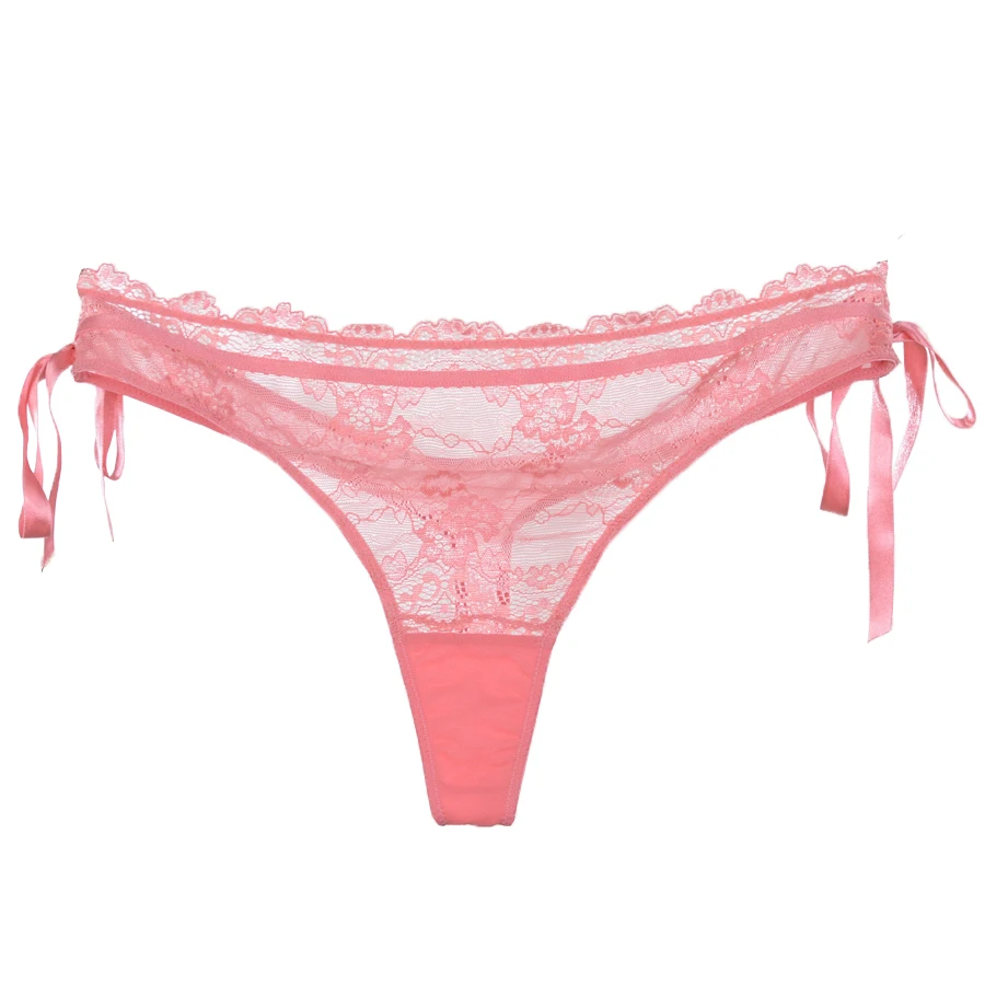 Сексуальное красивое Кружевное Розовое нижнее белье для девочек, женские прозрачные сетчатые стринги, прозрачные хипстерские трусики с бантом