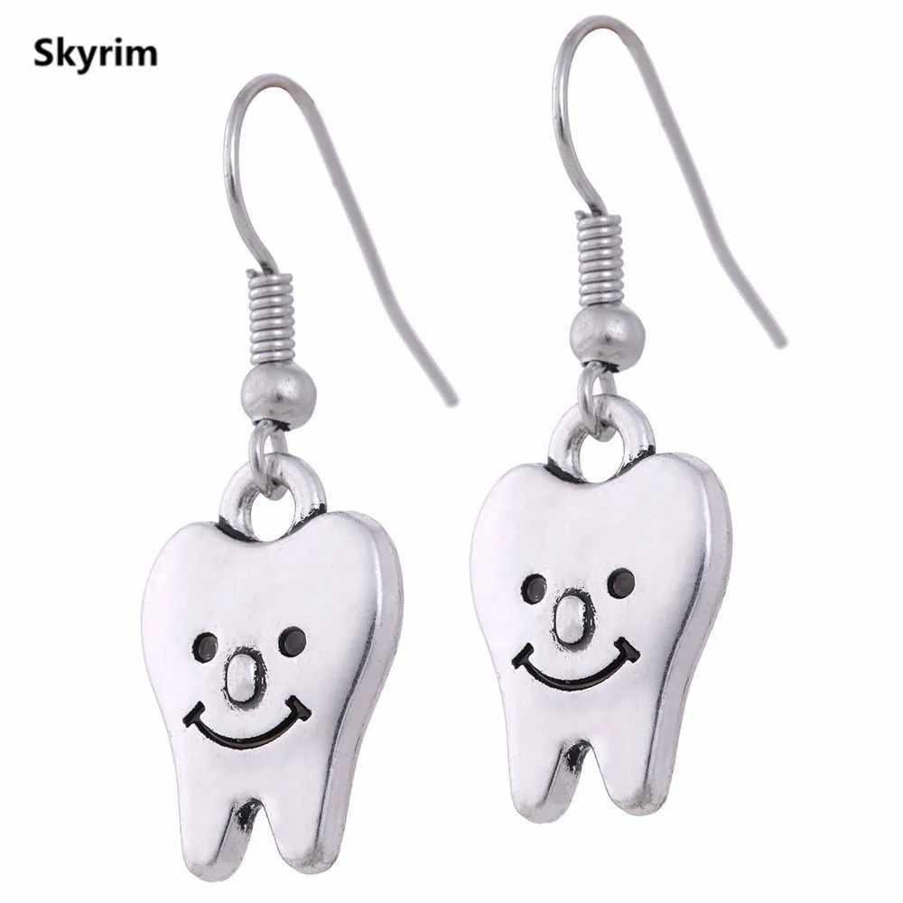 

Skyrim Snow Tooth Smile Pendant Earring Female Dangling Earring Findings DIY Craft For Men Jewelry Making