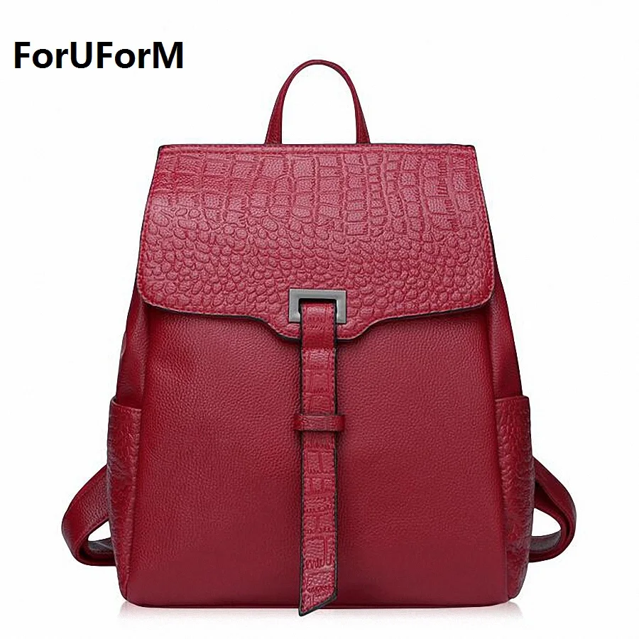 

ForUForM Genuine Leather Backpack Women Preppy Style crocodile Backpack Girls School Bags Zipper Shoulder Women BackPack LI-1717