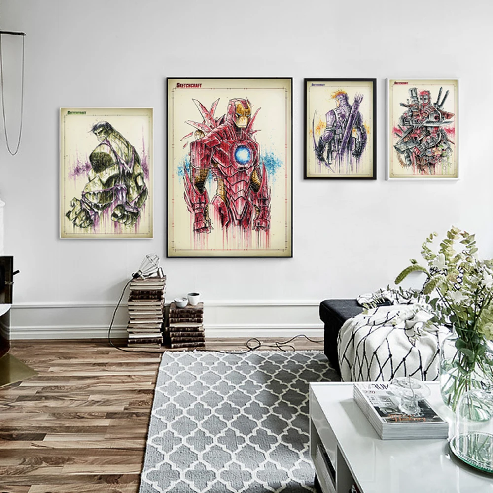 Marvel Comics Avenger Union Iron Man Hulk Giant Splash Painting Art Canvas Print Life Modern Home Children Bedroom Wall Decor