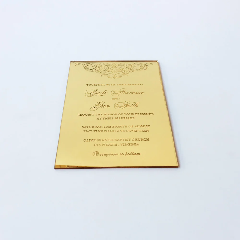 Настроены 75 наборы за лот 115x175 мм Прямоугольник Форма гравировкой золотой зеркало акрил свадебные приглашения набор карт корабль В США только