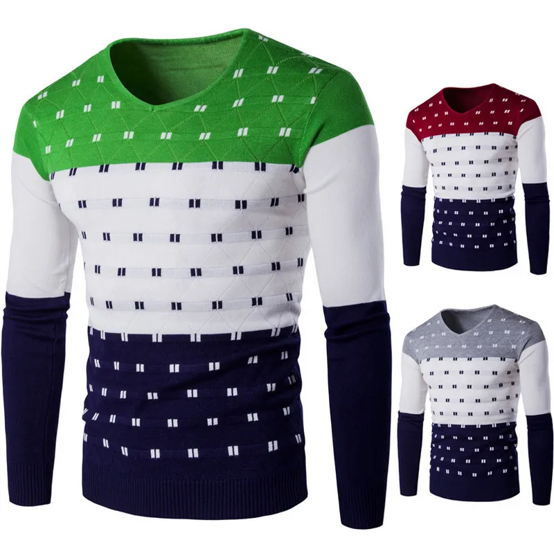 5 Colors Striped Sweater Men Warm Long Sleeve V Neck