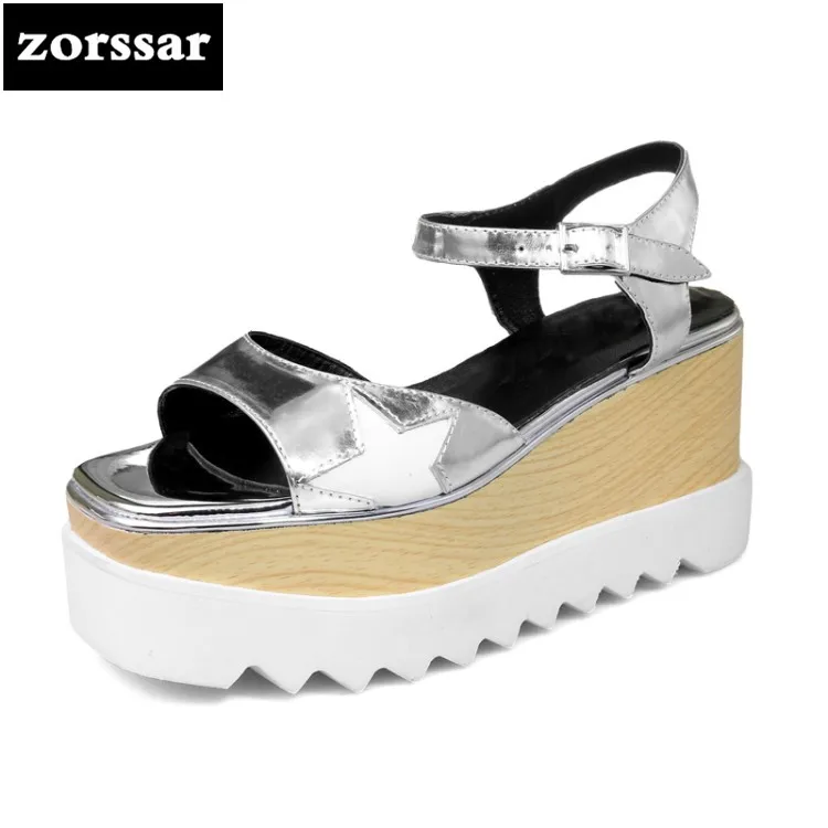 

{Zorssar} Genuine Leather Wedges Women Sandals Summer Shoes Open Toe platform High heels Roman Gladiator Sandals woman shoes