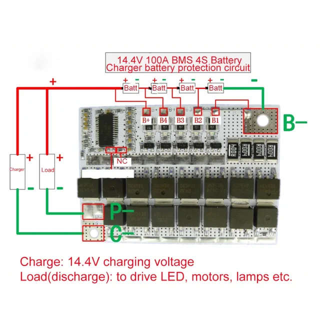 14.4V 100A BMS 4S Li ion LiFePO4 LiFe LMO Lithium ... 4s lipo wiring diagram 