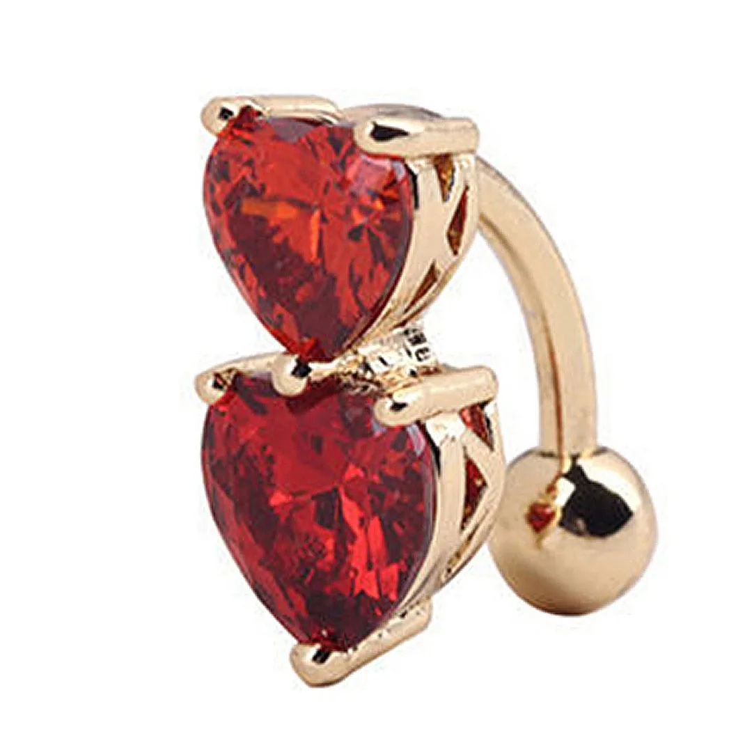Vintage Charming Stainless Steel Crystal Bar Belly Button Rings Body Piercing ombligo Two Heart Sexy Bikini Navel Ring Shellhard