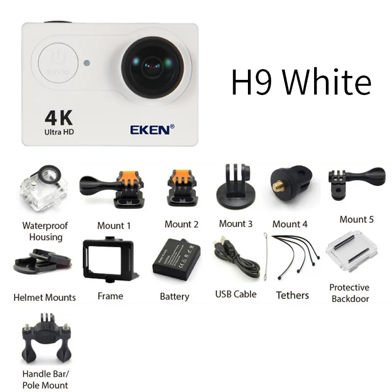 Экшн-камера eken H9 H9R wifi 4 K/30FPS 1080 p/60fps 720 P/120FPS Ultra HD мини-камера для подводной съемки Водонепроницаемая спортивная видеокамера - Цвет: h9 White