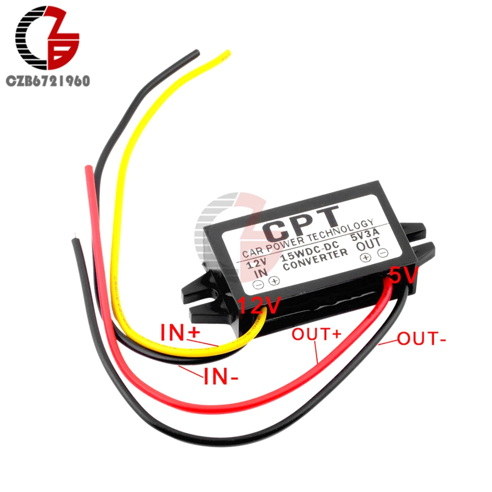 DC-DC 12 В до 5 В 3 А 15 Вт понижающий преобразователь питания, инвертор, адаптер, провод, короткое замыкание, защита от перегрузки по току, без USB