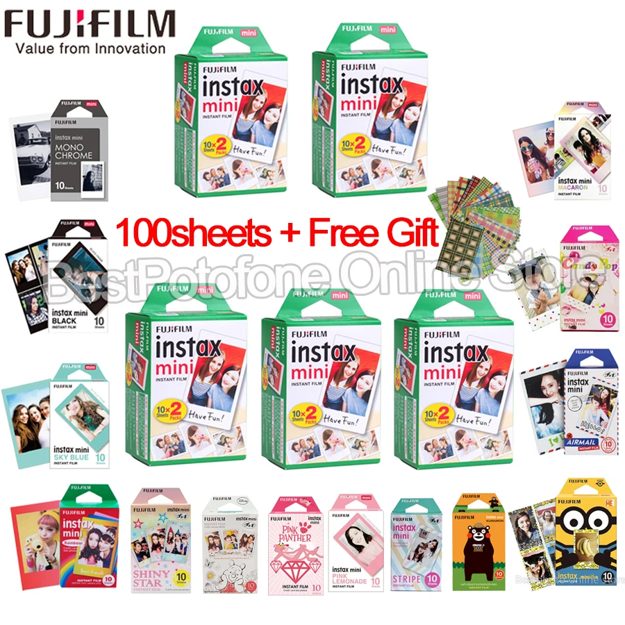 10-100 листов Fuji Fujifilm instax mini 9 8 белых краев пленки цветные Fims для instax instant camera mini 8 9 7 s фотобумага - изображение