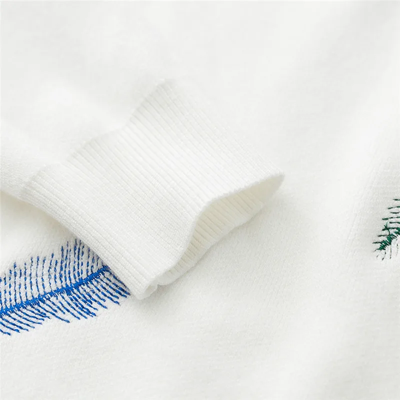 Yolanda Paz Hot !!! Autumn winter women fashion feather Embroidery Knitted sweaters black/white woman/girl casual sweater Sweaters