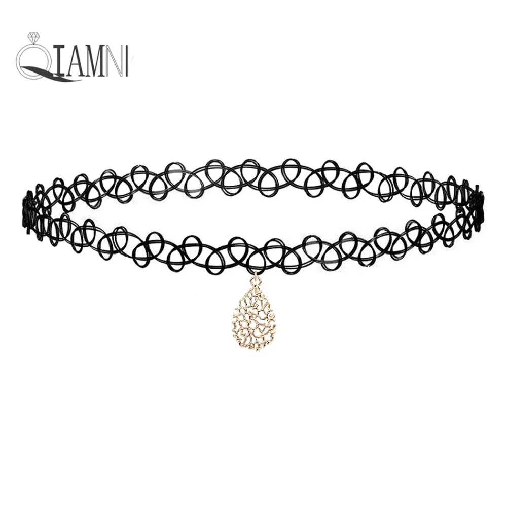 

QIAMNI 10PCS Sexy Black Lace Teardrop Filigree Handmade Choker Pendant Collares Necklace Gift Women Charm Minimalist Jewelry