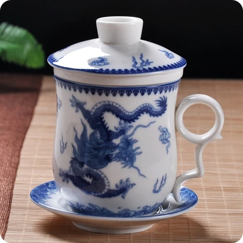 Цзиндэчжэнь керамический чайный набор ручная роспись синий и белый фарфор одна чашка с крышкой фильтр встреча в офисе чайная чашка - Цвет: 1pcs-9