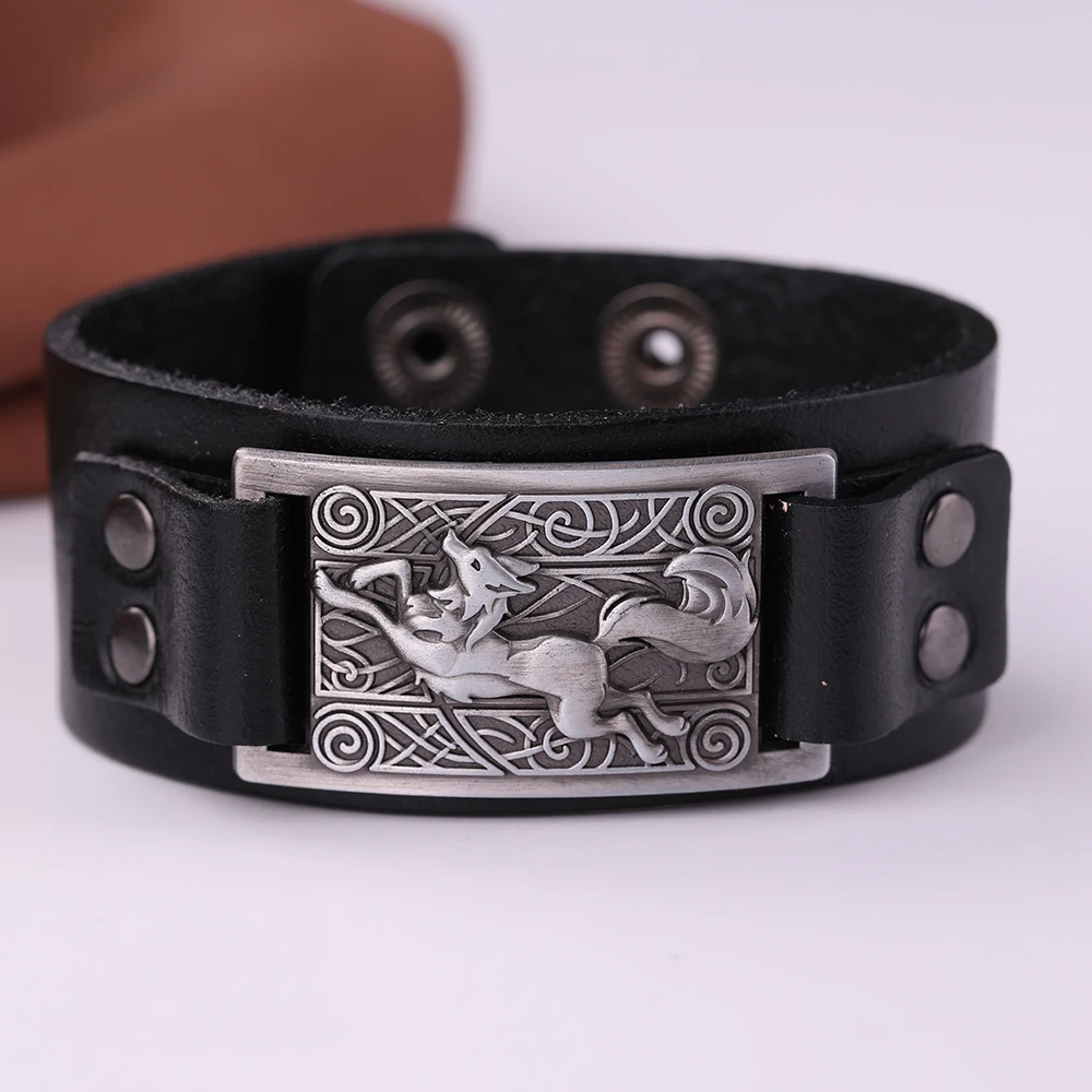 EUEAVAN 5 шт. Античный цвет Викинг-волк животное, амулет, браслет широкий черный/коричневый Натуральная кожа ювелирные изделия-талисманы для мужчин