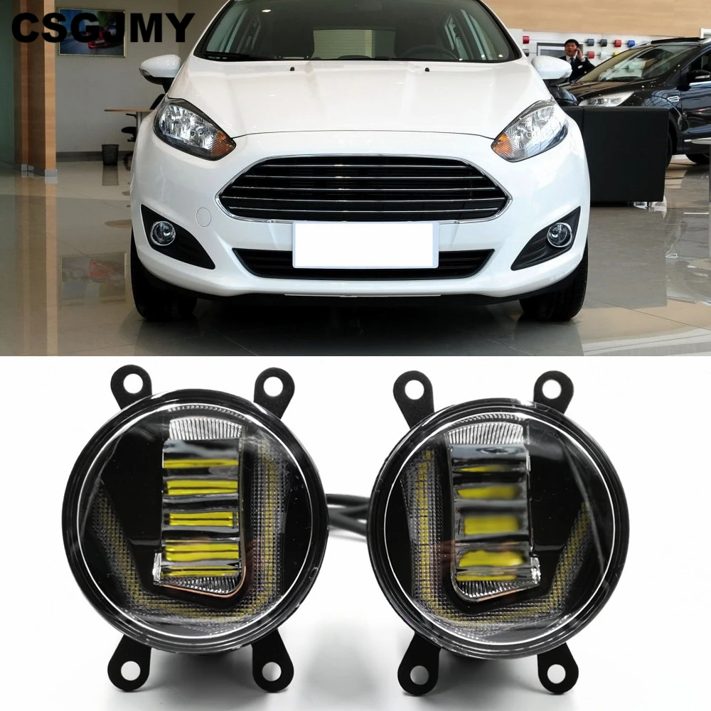 

CSGJMY 3-IN-1 Functions Auto LED For Ford Fiesta 2009 -2016 DRL Daytime Running Light Car Projector Fog Lamp with yellow signal