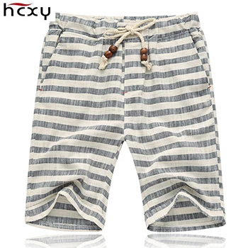 Grey stripes Клетчатые повседневные мужские шорты, летние, на завязках, Карго, мужские льняные шорты, пляжные бермуды, мужские бриджи, хлопковые свободные штаны, комбинезон - Цвет: Grey stripes