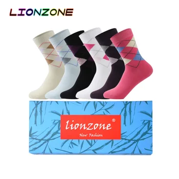 

LIONZONE 6Pairs/Lot Spring Warm Bamboo Women Socks With Diamond Pattern Hot Selling Muti Color Social Club Happy Funny Socks