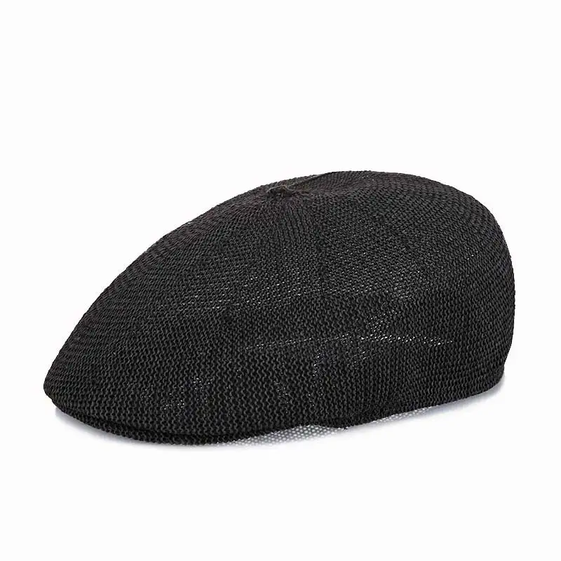 Новинка, модный летний мужской берет, шапка, коричневые шапки, Casquette Gorras, повседневные льняные солнцезащитные кепки, солнцезащитный козырек, дышащая соломенная одноцветная кость - Цвет: Black