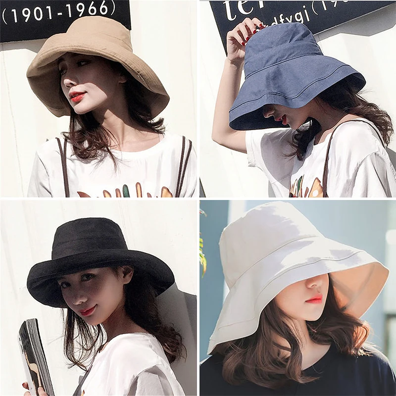 

Women Fashion Casual Fisherman Sun Hat Cotton Sunscreen Hip Hop Bucket Cap Breathable Harajuku Wide Brim Solid Sun Protection