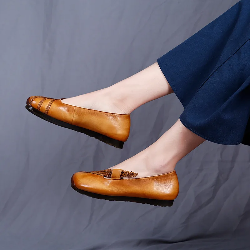 Franja 2019 coffee Retro De Mujer Redondo otoño Johnature Dedo Sólido Cuero Nuevo Casuales Genuino Primavera Zapatos Pie Plana Marrón Plataforma Del Superficial 61xdOq
