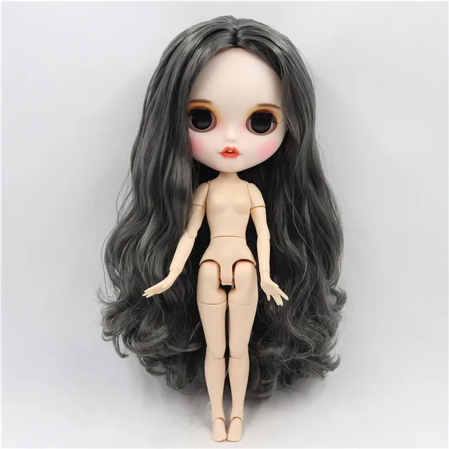 Ледяная фабрика blyth кукла 1/6 bjd белая кожа сустава тела седые волосы без челки, новое матовое лицо с зубами, 30 см BL9016 - Цвет: naked doll