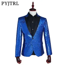 PYJTRL Male Slim Fit Jacket Fashion Gold Royal Blue Red Silver Sequin Blazer Men Stage Wear  Blazer Designs Costumes For Singers