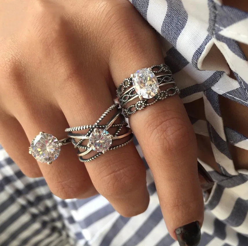 

YWHUANSEN 3pcs/set women Hyperbole Metal Ring Party Alloy ring for woman unisex fashion Vintage ring for women 2018 NEW Jewelry