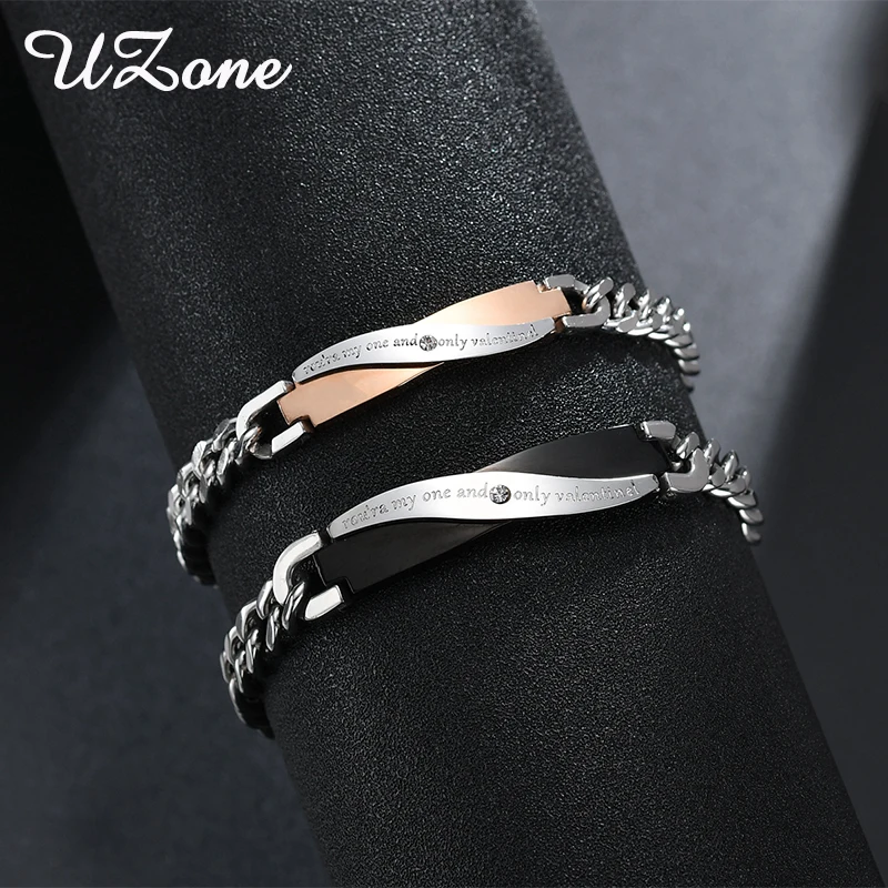 

UZone You're My One And Only Valentinel Lover Bracelets Stainless Steel Black And Rose Gold For Couple Gift