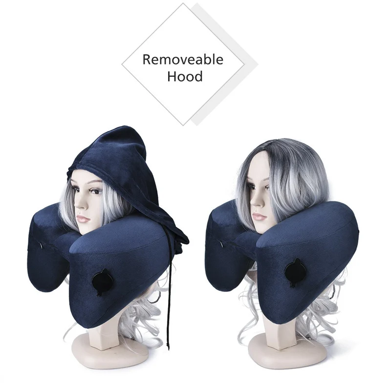 L047- Inflatable Travel Pillow Set for Airplanes Multifunction Traveling Neck Pillow Set with Hood for Women Men Kids (3)