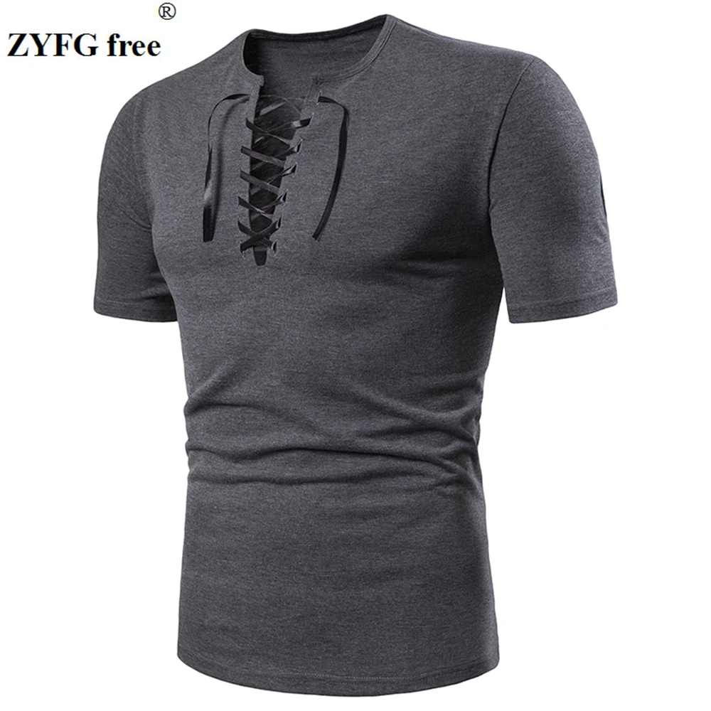 ZYFG free men t-shirt short-sleeved t-shirts gentleman elastic rope decorative tops spring and summer menswear ZYFG free men t-shirt short-sleeved t-shirts gentleman elastic rope decorative tops spring and summer menswear