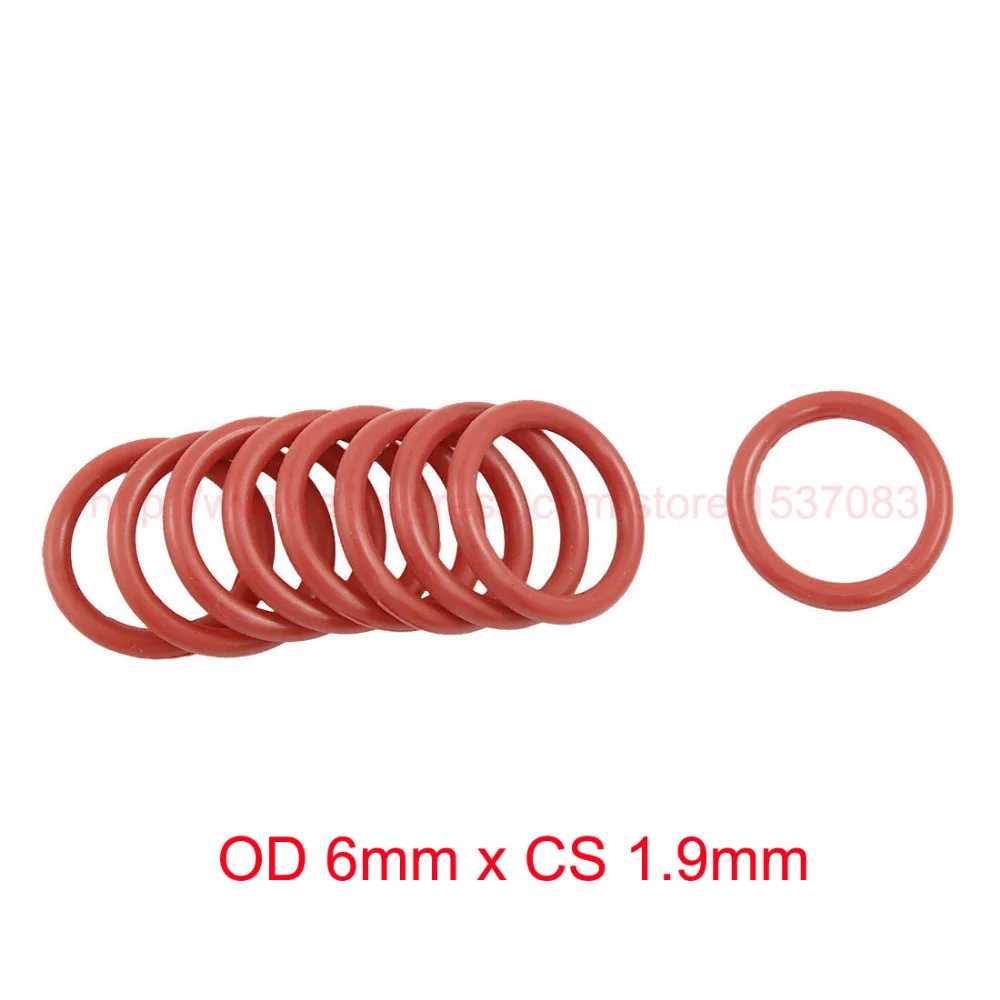 

OD 6mm x CS 1.9mm red silicone rubber o-ring orings o ring seals