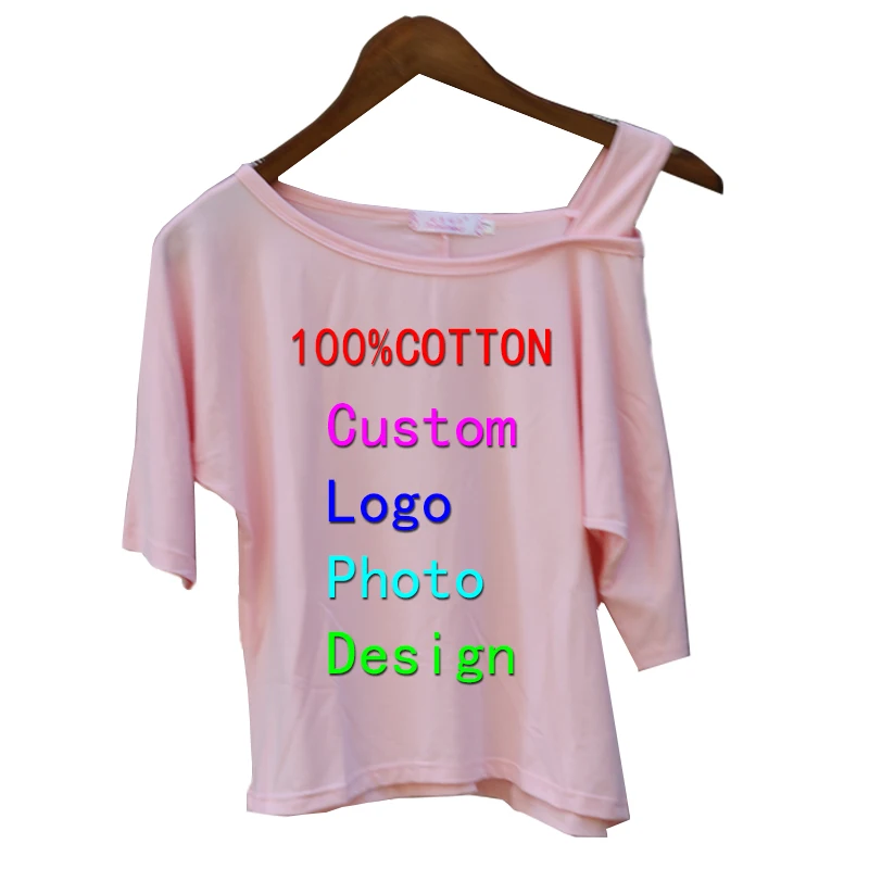 

2019 Sexy Off Shoulder Women Tops Custom Design Logo Text Photo Printed T-shirt Summer Short Sleeve Lady Tops T shirts