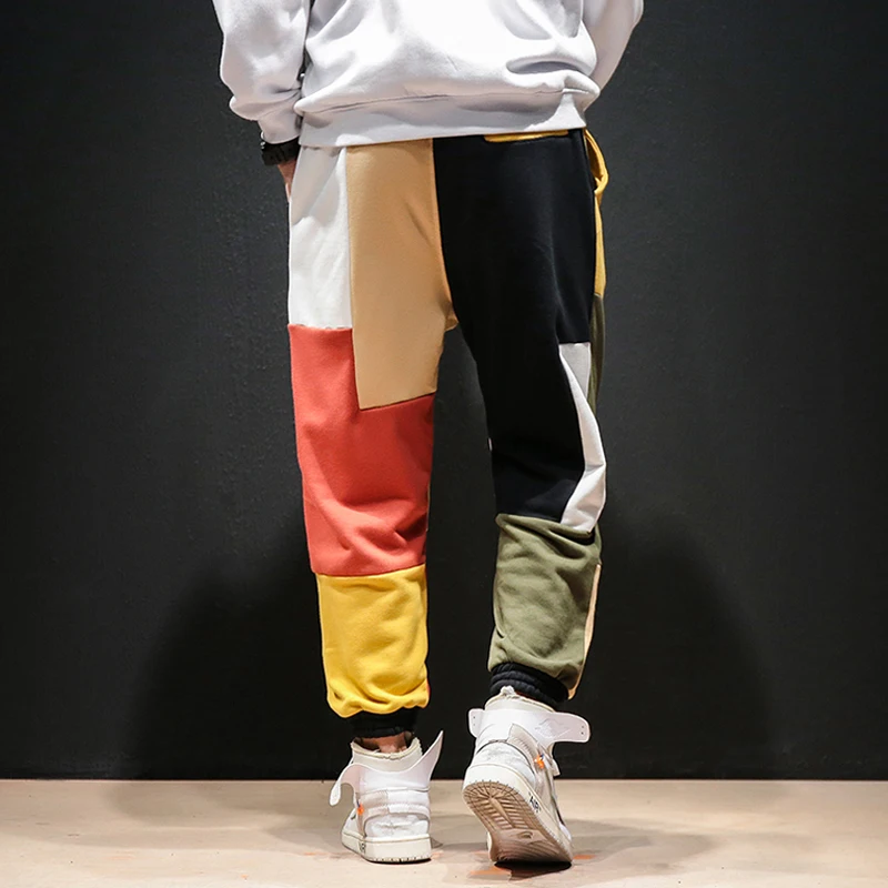 2019 Mens Streetwear Casual Joggers Pants Patchwork Color Harem Pants Men Male Fashions Cotton Sweatpants Spodnie Meskie  Loose