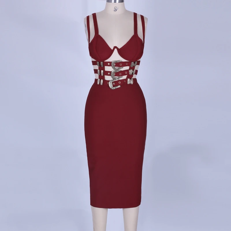 Black Burgundy V Neck Bodycon Bandage Dress