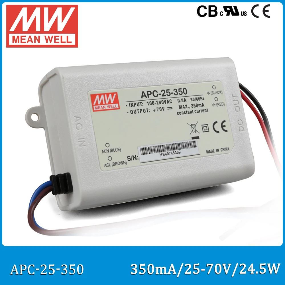 Оригинальный Meanwell Светодиодный драйвер APC-25-350 один выход 24 5 Вт 25 ~ 70V 350mA