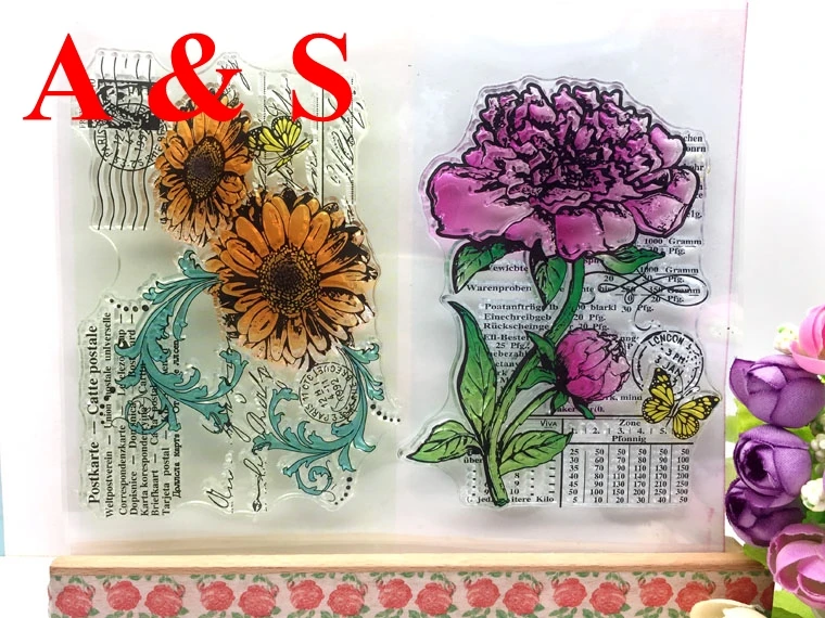 

CLEAR STAMPS Background Sun Flower And Peony Butterfly Scrapbook Card album paper craft silicon rubber transparent stamp